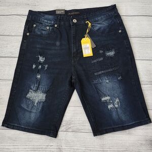 Men's Distressed Denim Shorts - Dark Blue Size 34 and 36 Available